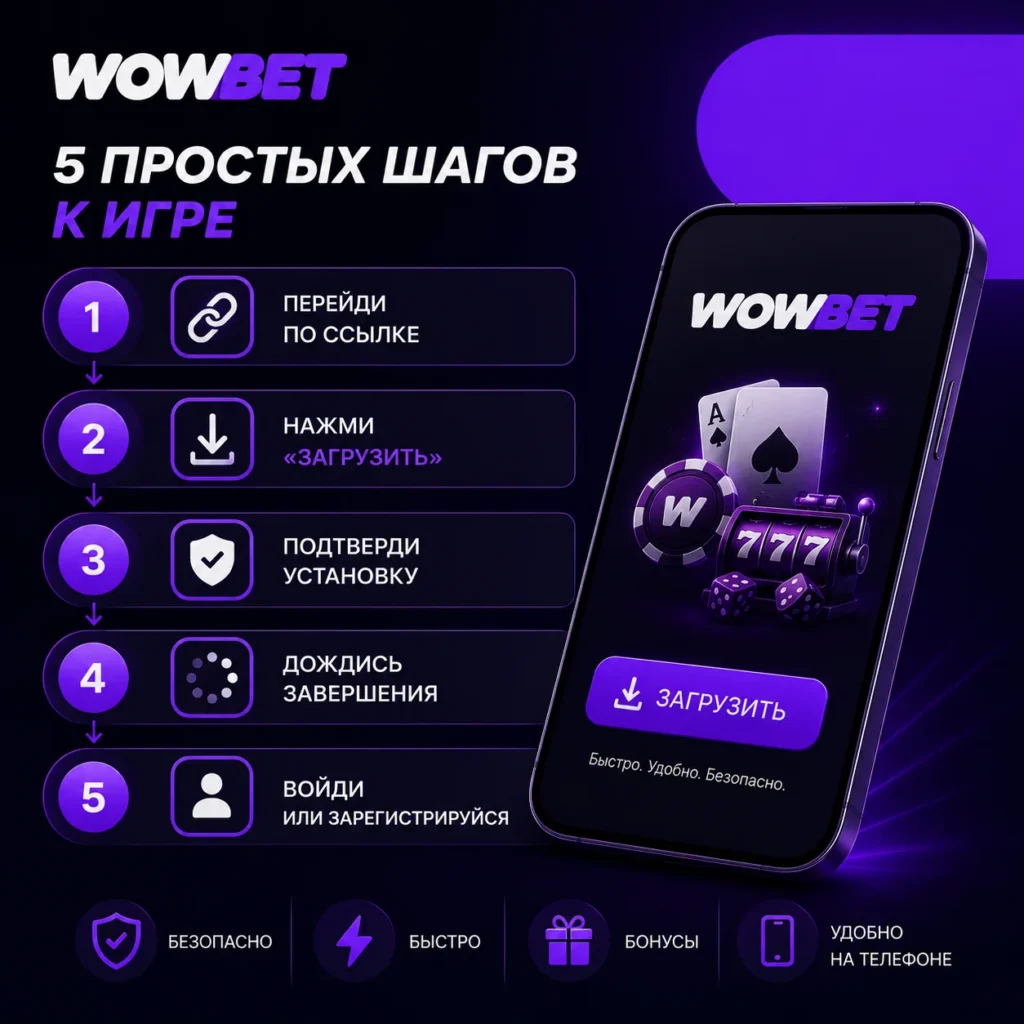 Установка приложения WOWBET на мобильное устройство.