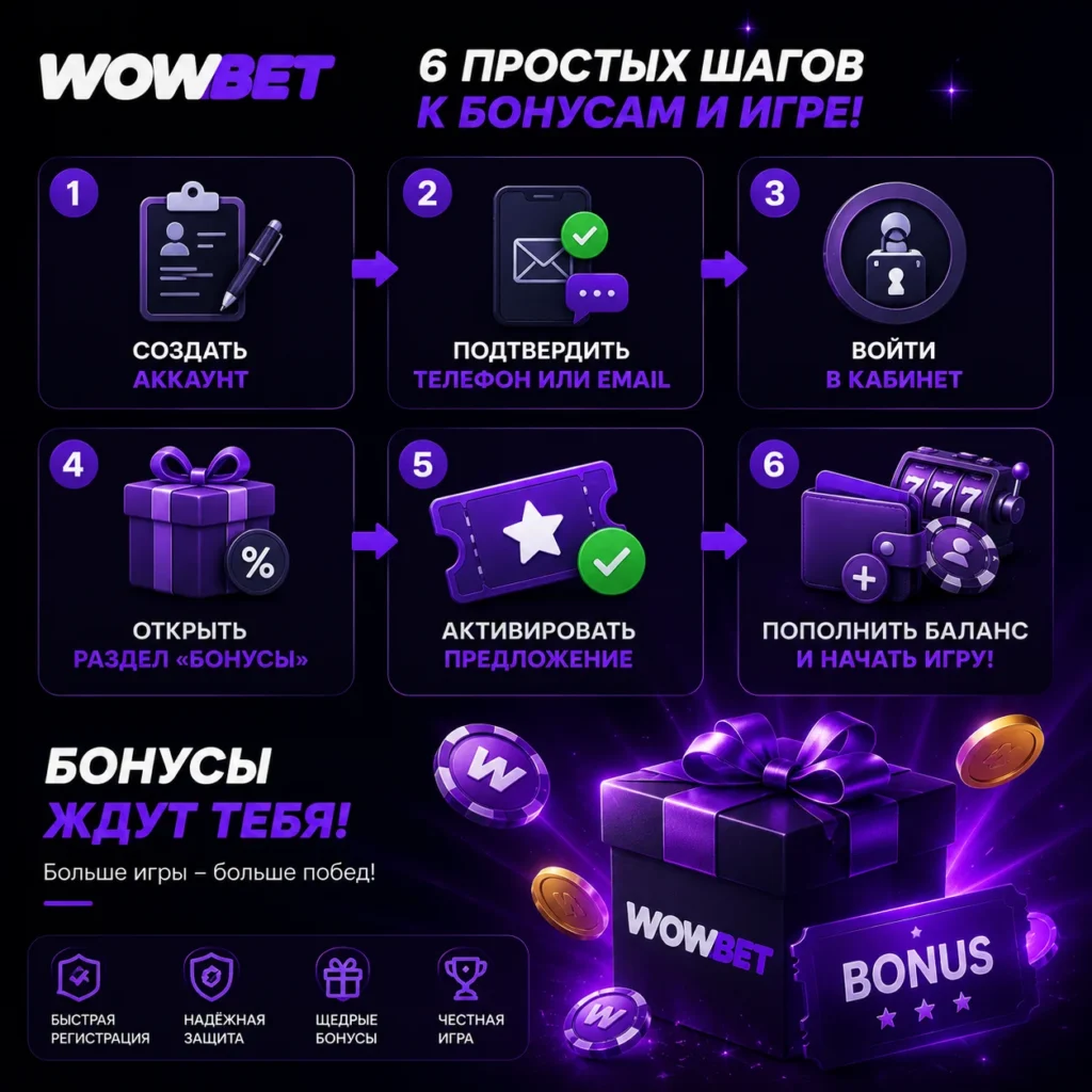 Активация бонуса и получение наград в WOWBET.