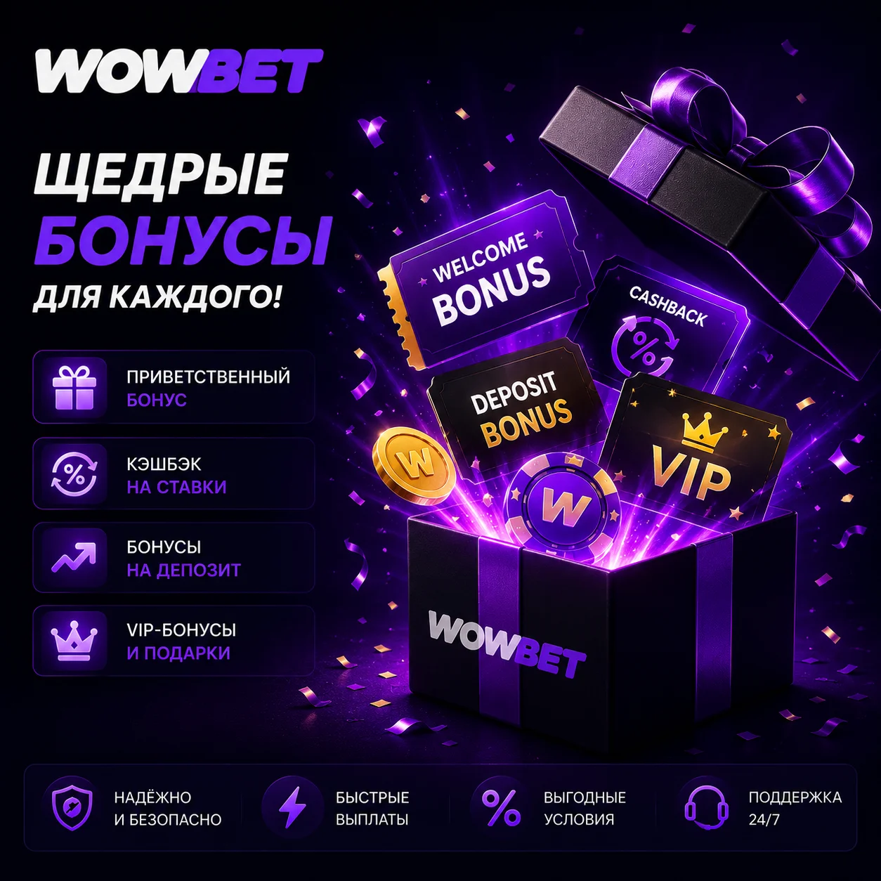 Подарочная коробка с бонусами и наградами WOWBET.