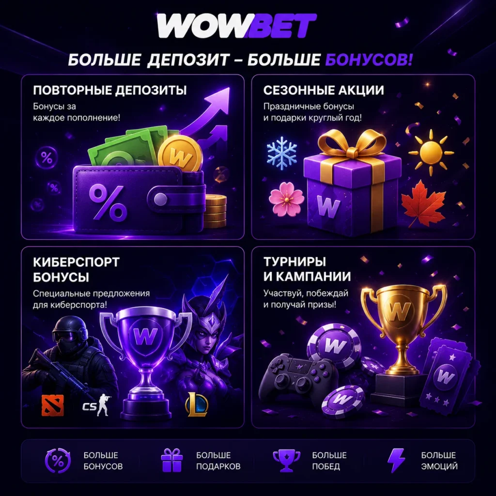 Акции, бонусы и турниры WOWBET.